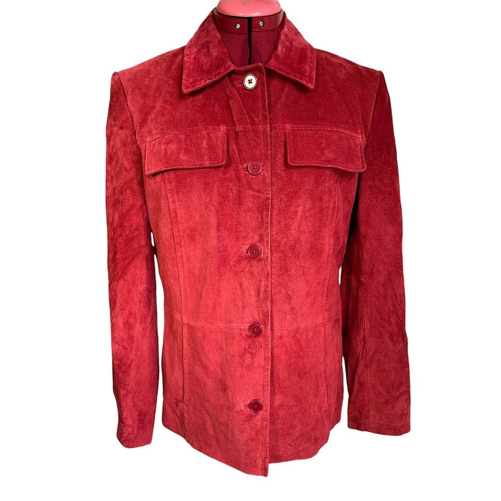 Caslon Women’s Size Medium 100% Genuine Leather Suede Red‎ Jacket